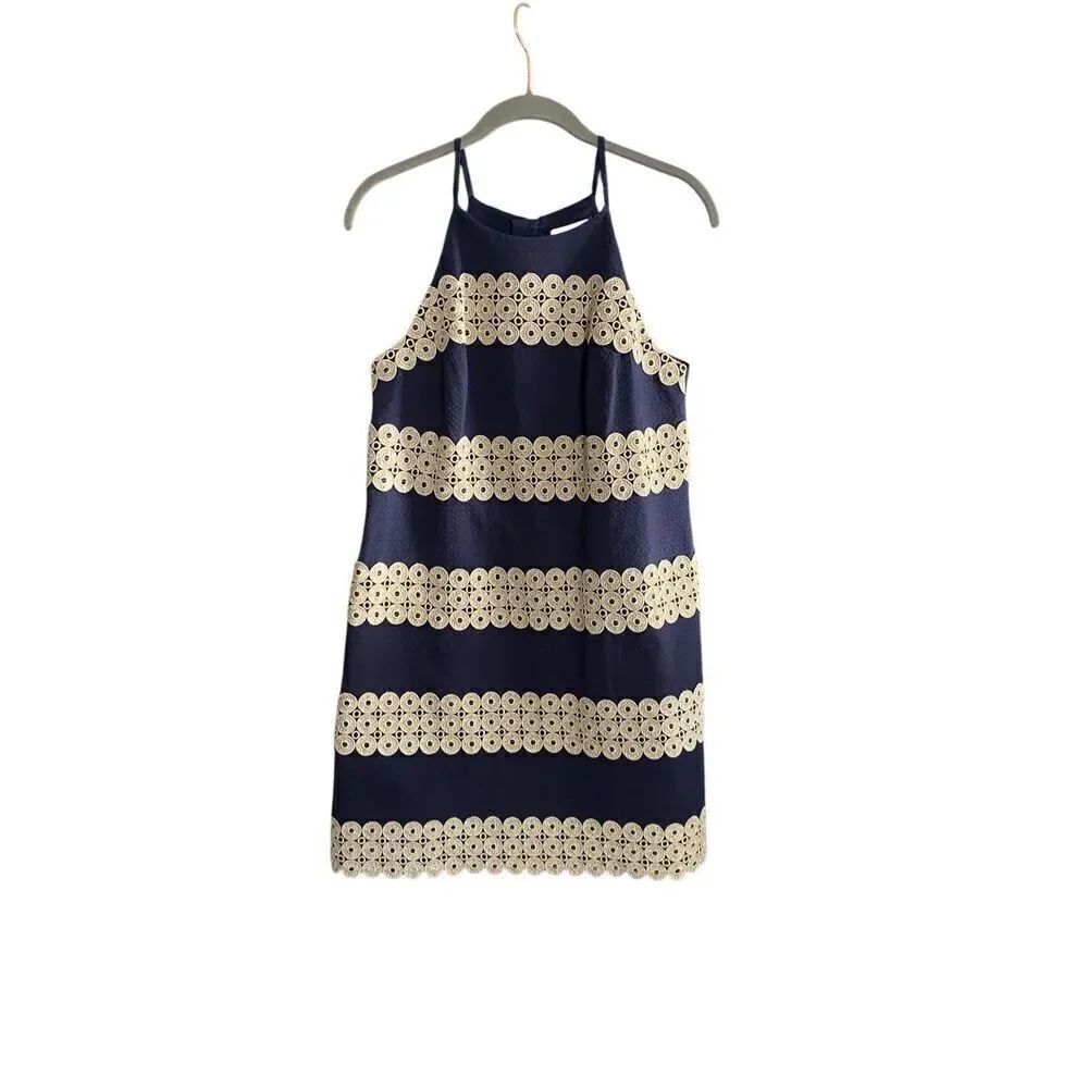  Lilly Pulitzer, Annabelle, blue white and gold shift dress size 4